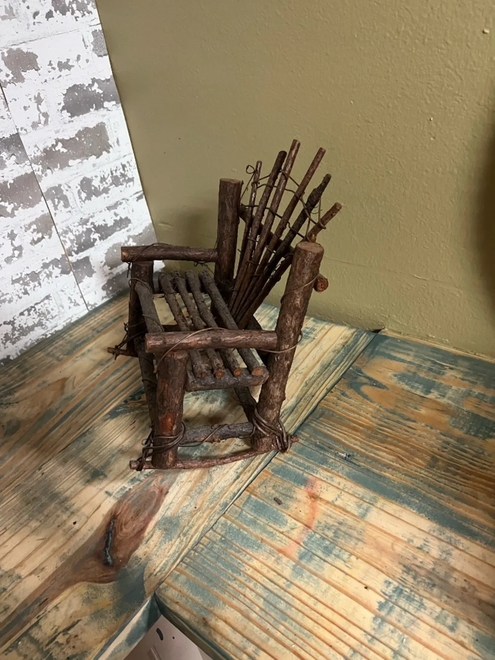 Small Bent-Twig, Folk Art Rocking Chair, Doll Sized Furniture Country Farmhouse